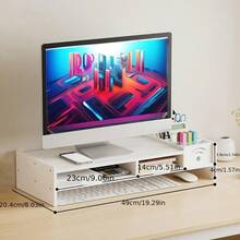 1pc Monitor Riser Stand With Storage Compartments, Ergonomic Neck Support Multi-Slot Display Stand, (Black/White) Pen Slot + Bottom Storage Space, Adjusts Comfortable Viewing Distance And Organizes Office Supplies, Desktop Organizer For Daily Office/Home Office/Workplace - Multicolor - View 13
