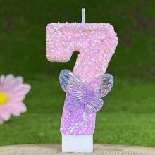 1 件生日蜡烛数字，高端蜡烛数字 0-9，适合浪漫派对、生日蛋糕装饰、节日周年派对蛋糕蜡烛、闪亮数字蜡烛 - 漸層紫蝴蝶 - 查看 10