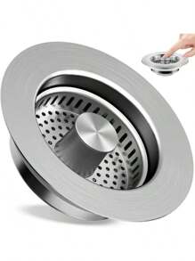 3-In-1 Stainless Steel Kitchen Sink Drain Strainer, Stopper & Odor Filter - Fit For US Standard 1/2 Inch Drains, Anti-Clogging Design With Multiple Compartments For Efficient Drainage, Kitchen Sink Accessory | Modern Sink Design | Highquality Steel