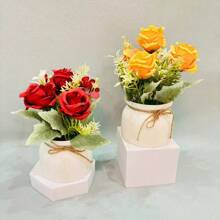 1pc Lifelike Delicate Rose Potted Plant, Suitable For Living Room Decor
