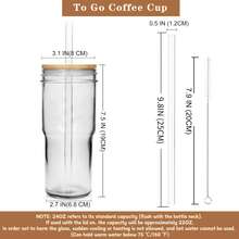 Glass Cups With Lids And Straws 4 Packs, 24oz Travel Coffee Fall Cups Mug Mason Jar Party Drinking Glasses Cute Clear Glass Tumbler For Iced Coffee, Smoothie, Tea, Water Mother's Day - 4 cốc cổ điển - Xem 5
