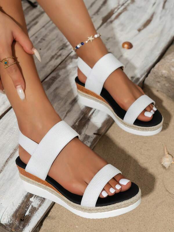 Sandali con zeppa nuovi per donne per l'estate 2025, sandali infradito da spiaggia con suola in corda di iuta spessa, elasticizzati e antiscivolo, con solette morbide e imbottite, casual per piedi larghi, comodi tutto il giorno