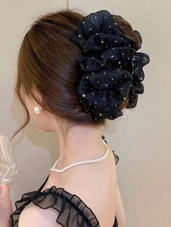 1 件星光闪亮蓬松发爪夹，适合女士日常佩戴、服装搭配、拍照秋冬发夹发饰女士度假装女士