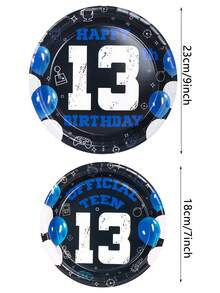 10pcs/20pcs/50pcs Black And Blue13th Birthday Decorations 13th Birthday Paper Plates Birthday Cake Plates Dinner Plates Disposable Official Teenager Blue 13th Birthday Tableware 13th Birthday Party Supplies For Teenager Favors