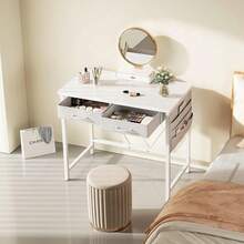Small Vanity Desk No Mirror, Small Makeup Vanity, 31.5 Inch Vanity Desk With Drawers, Compact Vanity With Storage, White - White - View 2