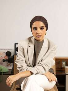 1 Pc Versatile Women Classic Solid Color Hijab, 3 Different Wearing Methods, Elastic Headwrap Made Of Soft Comfortable Modal Fabric, Suitable For Casual, Sports, Yoga,Women Abaya For Dress,Beach,Holiday - Coffee Brown - View 3