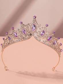 1pc Princess Crown Headpiece, Luxurious Crystal Diamond Alloy Hair Accessory For Parties, Celebrations - Purple - View 6