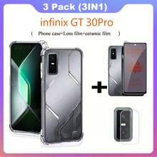 3in1 For Infinix GT 30Pro 5G Four Corner Anti Fall Phone Case Shockproof For Infinix GT 20Pro 5G Phone Case + Privacy Ceramic Protective Film+Lens Film - Transparent - View 2