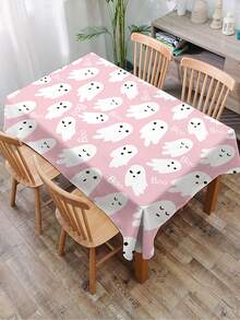 1pc Cute Ghost Print Tablecloth, Modern Polyester Rectangular/Round Waterproof Tablecloth, Digital Printing Suitable For Living Room, Outdoor Dining, Small Round Tables - Multicolor - View 15