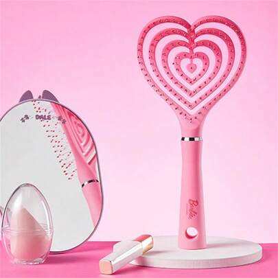 Miniso Barbie Series Heart-Shaped Fluffy Bone Comb Head Massage Artifact Detangling Brush Cute Standing Suspension Design Hair Brush For Curly Hair Thick Hairbrush Styling Tools