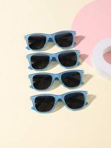 4 件装 9-14 岁男孩和女孩方形闪亮图案酷炫户外时尚眼镜，适合 2000 年代配饰和节日服装 - 彩色 - 查看 4