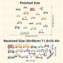 Cartoon Construction Vehicle Wall Decals For Kids Room - Truck & Digger Theme Removable Peel And Stick Nursery Bedroom Decor | Home Decoration Educational Bedroom Stickers With Dump Truck, Cement Mixer & Crane - Multicolor - View 10