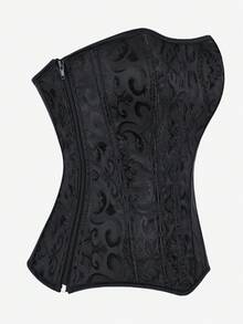 Overbust Corset Top Bustier, Strapless Form-Fitting Bodice With 11 Boning, Waist Cincher Slimming Top, Side Zipper, Stage Performance Costume - Black - View 4