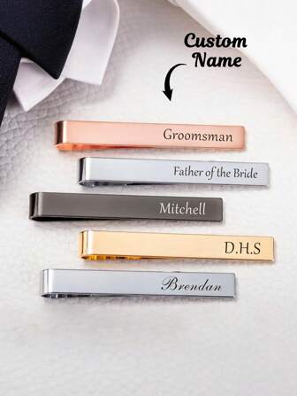 1 Pc, Custom Men's Brass Tie Clip, Personalised Engraved Name, Easy Tie Clip, Wedding Lapel Pin, Business Formal Dress Striped Tie Clip, Gentleman's Fashion Accessory, Versatile Shirt And Suit Tie Clip Decoration, Wedding Bridesmaid And Best Man Gift, Father's Day Gift, Suitable For Both Men And Women, Fashionable And Creative, Colourful, Simple And Unique, Suitable For Anniversaries, Birthdays, Graduation Ceremonies, Proms, Parties