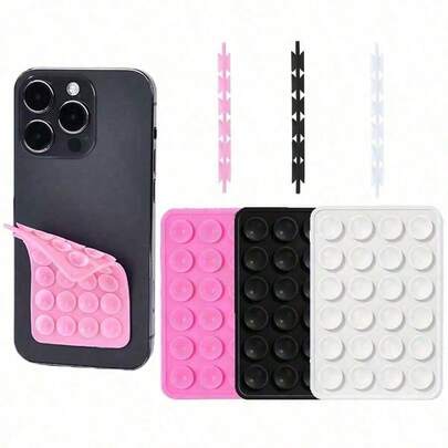 三件套硅胶手机支架：吸盘式手机支架、免提手机握把、指环支架，兼容iOS和安卓手机，适用于光滑玻璃手机背面，不适用于粗糙磨砂表面。颜色：白色+黑色+粉色+透明+玫瑰红，适合复活节游行和春季庆祝活动。