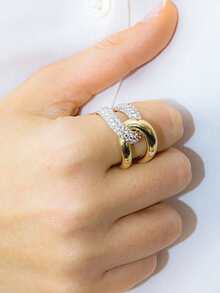 Ewell Chunky Luxury Elegant 925 Sterling Silver 18k Gold Plated Double Layer Twist Two Sided Zirconia Rings For Women Daily Wear - Luxury  Rings - View 2