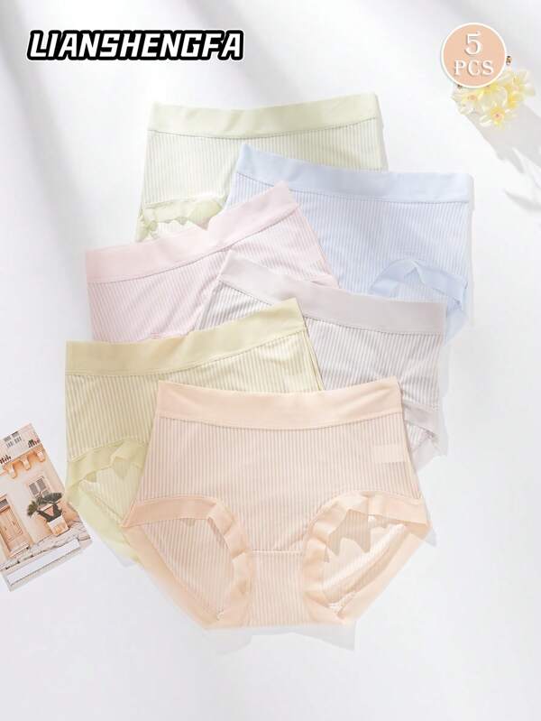 LianShengFa 6 Stück gestreifte nahtlose Mitteltaille Formende Damen Slips, Hohe Stretch atmungsaktives Materialdesi, bequeme Soft Alltagsunterwäsche