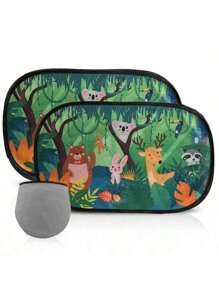 2 Packungen mit je 50cm x 30cm süßem Tier-Wald Sonnenschutz für Autofenster - UV-blockend, Polyestermaterial, ideal für Sonnenschutz und dekorative Verwendung, Sonnenschutz | verspieltes Design | einfache Montage, universell passend für Autos & SUVs, Auto-Fenster-Sonnenschutz