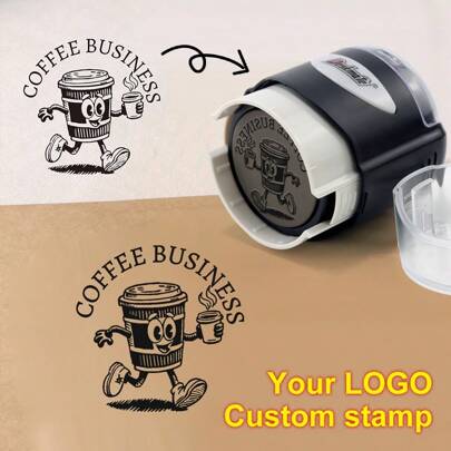 Customized Logos, Commercial LOGOs And Text Seals - Personalized Anime Character Design, Business Emblems, And High-Quality Ink Seals Suitable For Office Scenarios. With A Circular Black Plastic Body, It Is Perfect For Adding A Unique Mark To Documents And Creating Distinctive Document Identifiers., School Supplies,Back To School