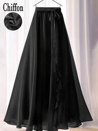 Women's Elegant Solid Color Ruffle/Flounce Tie Waist Maxi A-Line Skirt