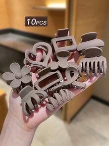 10个棕色哑光发爪，多功能发饰，小巧精致，简约风格，适合度假、海滩等场合。可用于盘发造型，也适合日常休闲外出，四季皆宜，是理想的发饰套装，也是女性的必备配饰，尤其适合返校季。花朵发夹，优雅别致。 - 棕色 - 查看 7