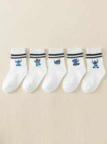 5 Paar Kinder weiße Socken mit bedrucktem Strickmuster, knöchelhoch, unisex