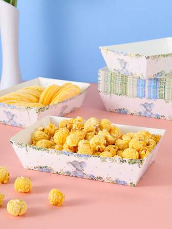 10/24pcs Blue Floral Elephant Design Food Boxes, Fries Box, Popcorn Box, Suitable For Birthday Party Decor, Snack Boxes For Lunchbox, Bakery, Burger Restaurant