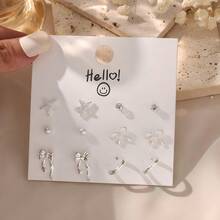6 Pairs/Set Silver Plated Minimalist Heart & C-Shape Stud Earrings, Gift For Women, Suitable For Mom Or Girlfriend - Silver - View 2