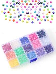 8900pcs/Box Nail Art Rhinestones, 15 Colors 3mm Flat Round Resin Rhinestones, Shiny DIY Nail Decoration Accessories Nails - Multicolor - View 4