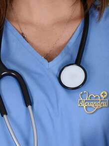 Crachá de Nome Personalizado para Estetoscópio Médico, Broche de Lapela Personalizado de Estetoscópio para Médico/Enfermeira, Etiqueta de Nome em Aço Inoxidável, Acessório Multifuncional, Jóia Feminina