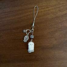 New Design Kawaii Beaded Sea Otter Flocked Phone Lanyard, Phone Charm, Phone Accessory, Bag Charm, Keychain Pendant - Black and White - View 13