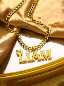 Naszyjnik z podwójnym łańcuszkiem krawężnikowym z imieniem i nazwiskiem - stal nierdzewna 304, złoty kolor, hiphopowy, 3D, błyszczący wisiorek dla mężczyzn, spersonalizowany prezent dla niego, taty, pary (Dzień Ojca, ukończenie szkoły, Dzień Matki), dodatek na imprezę, styl hip-hopowy, wykwintne rzemiosło, biżuteria dla par, modny dodatek, trwała biżuteria, stylowa biżuteria, prezent na ukończenie szkoły, czarny, srebrny, złoty, stylowy, kolorowy, vintage, unisex, swobodny, słodkie, niestandardowy, spersonalizowany, wyjątkowy, na rocznice, na urodziny, na ukończenie szkoły, na imprezę, szykowna jesień, szykowna zima