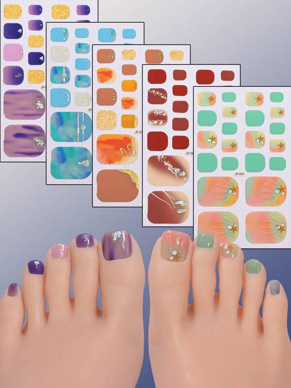110 Stücke/22 Stücke 3D Ozean Serie Zehennagel Kunst Aufkleber mit Seesternform..., 5 Blatt/1 Blatt Frühlings- und Sommerglitzer Gel Nagelstreifen Nagelfolien für Maniküre und Pediküre, selbstklebende Nagelfolien für die Füße, geeignet für DIY Maniküre als Geschenk für Freundin, Maniküre Dekorationszubehör Nageldekals