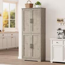 70in Tall Kitchen Pantry Cabinet, Freestanding Storage Cabinet With 4 Doors And 3 Adjustable Shelves, Large Utility Hutch CupboardLarge Utility Hutch Cupboard Freestanding Cupboard, Modern Storage Cabinets For Dining Room, Bathroom, Living Room - Xám - Xem 3