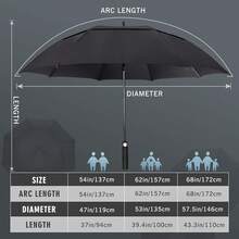 Paraguas Golf 54/62/68 Pulgadas Gran Tamaño Anti Viento Doble Capota - Azul marino - Ver 3