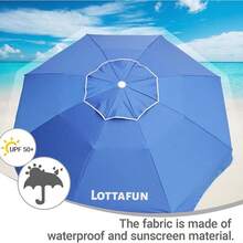 6.5ft Beach Umbrella - Heavy Duty Wind Resistant UV 50+ Portable Sun Shade With Sand Anchor & Carry Bag, Outdoor Folding Umbrella For Beach, Pool, Patio, Garden (Blue Stripe) - 深藍色 - 查看 6