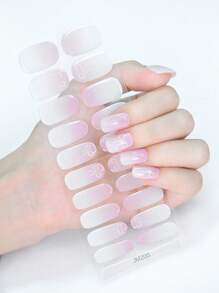 20 pièces/set Autocollants de vernis à ongles en gel semi-durci avec design French Tip, gel UV longue durée et facile à poser/retirer