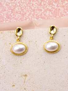 1 Pair Luxury Vintage Oval Shaped Earrings, Suitable For Daily Wear