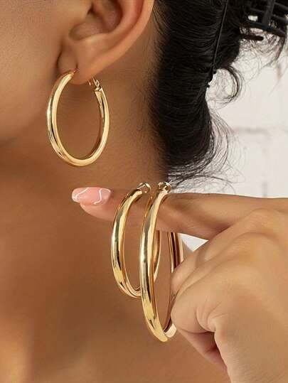 أقراط حلقية سميكة من الذهب الكتلي للنساء، أقراط حلقية سميكة غير مسببة للحساسية للنساء