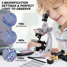 Mikroskop powiększający 1200x, klasyczny biały mikroskop z 3 regulowanymi poziomami powiększenia, edukacyjna zabawka STEM dla dzieci, odpowiednia jako oświecający prezent dla chłopców i dziewcząt