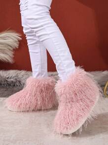 1 Pair Cute Faux Thermal Lined Solid Color Boots, Warm And Cozy