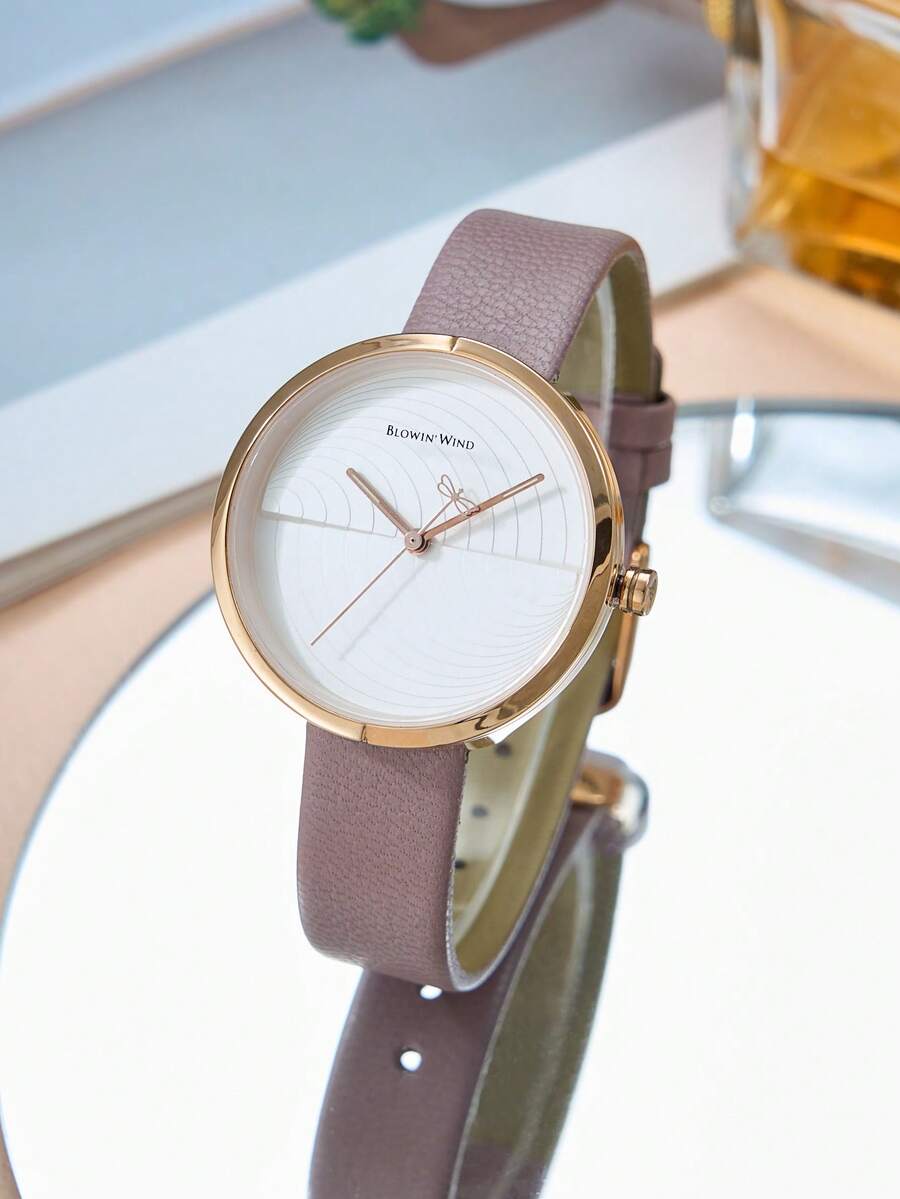 1pc Women's Casual Quartz Watch With Minimalist Leather Strap, Suitable For Daily Wear - Pink - View 1