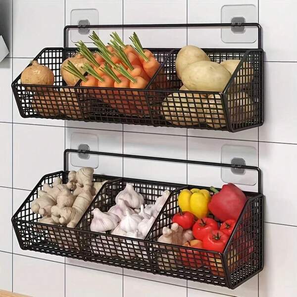 Wall Mounted Kitchen Storage Basket Durable Wire Storage Rack For Vegetables And Fruits Suitable For Home Organization