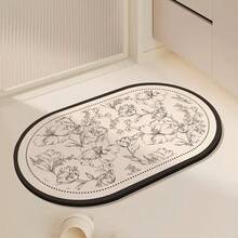 1/3 Pieces Set Of Retro Bathroom Set, Sketch Floral Pattern, Non-Slip Absorbent Floor Mats, Diatom Mud Floor Mats, Retro Decorative Floor Mats, Bathroom U-Shaped Toilet Mats, Wash Basin Absorbent Foot Mats, 2.5mm Thickness Back To School Entryway Decor Bathroom Kitchen Decor - Black Sketch Flowers - View 5