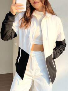 (Autumn/Winter) Women's Color Block Fashion Windproof Jacket For Fitness, Running, Workout, Women's Woven Hooded Casual Sports Camping Gym Hoodie, Best Autumn/Winter Gift For Girlfriend