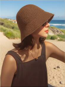 Chapéu de Balde de Palha Dobrável Feminino | Chapéu de Sol de Praia | Chapéu de Viagem Boêmio Trançado à Mão UPF50+ para Senhoras - Leve Portátil Vazado Chapéu de Verão (À Prova de Vento / Respirável / Pronto para Férias) Em 6 Cores