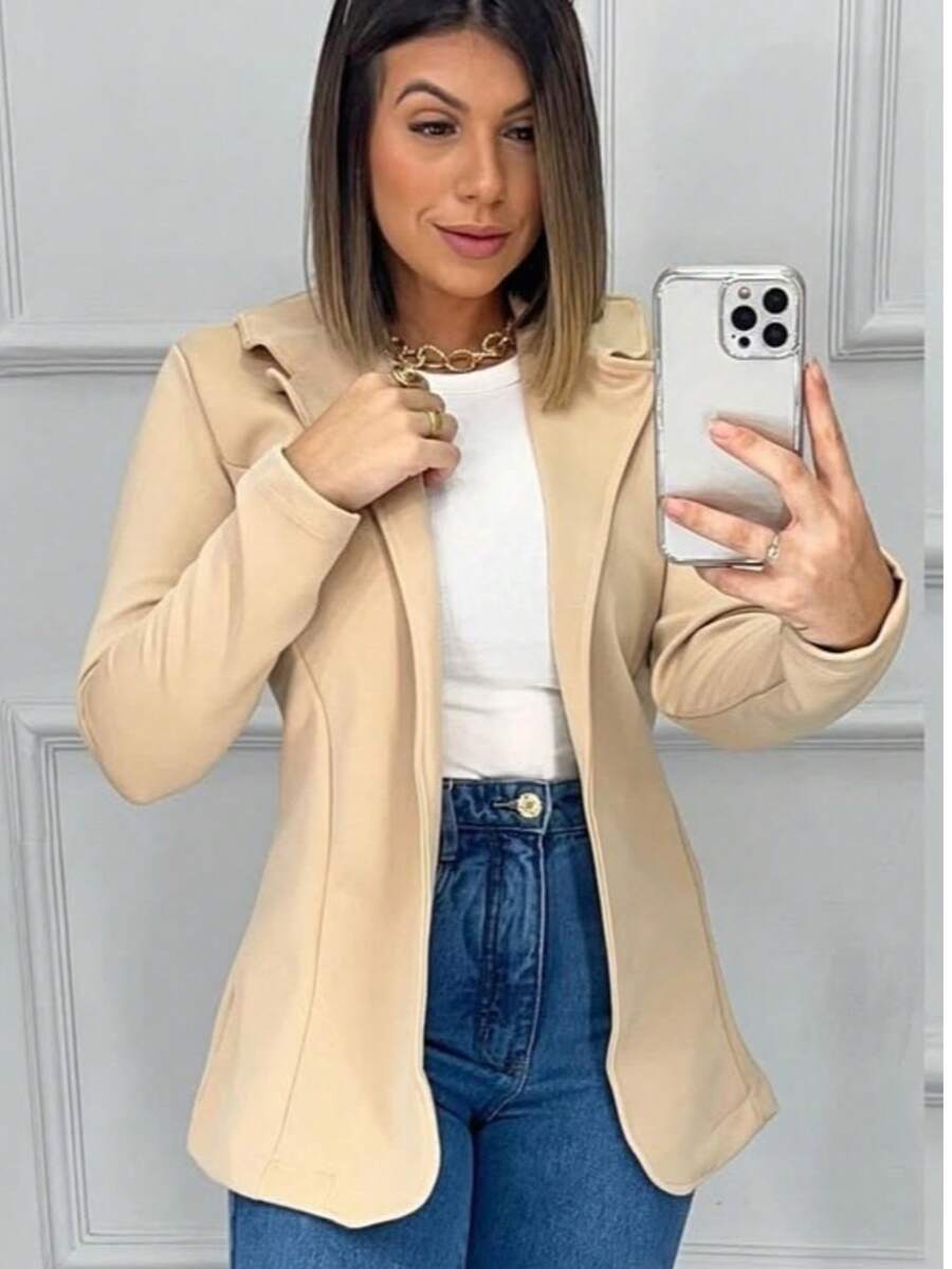 Women's Neoprene Blazer Stylish Formal Jacket - Beis - Ver 1