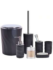 2024新款设计，7件套豪华浴室配件套装，包含皂液器、皂碟、马桶刷架、牙刷架、棉签盒、漱口杯，圣诞节礼物套装、生日礼物套装、乔迁礼物套装、节日礼物套装（白色、黑色和灰色），家居浴室装饰、秋季装饰、返校礼物 - 彩色 - 查看 16