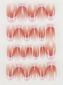 24Pcs Short Coffin Press On Nails, Instant Upgrade Your Nail Style With Transparent French Manicure Nail Tips, Full Set Includes 1Pc Jelly Gel And 1Pc Buffer Block, Suitable For Party, Wedding And Daily Wear Nail Supplies Nails - Dusty Pink - View 4