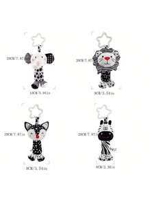 Cute & Funny Black & White Rattle Animal Plush Decoration - Zebra, Fox, Lion, Elephant, Soft Hanging Rattle For Infant & Toddler, Attractive Baby Toy